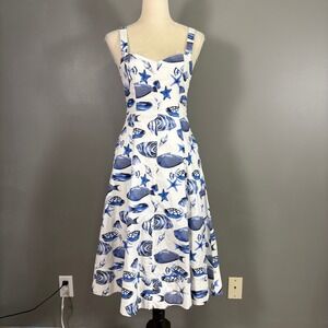 Avec Les Filles Womens 2 Fit Flare Sun Dress Fish Coastal Beach Resort Vacation